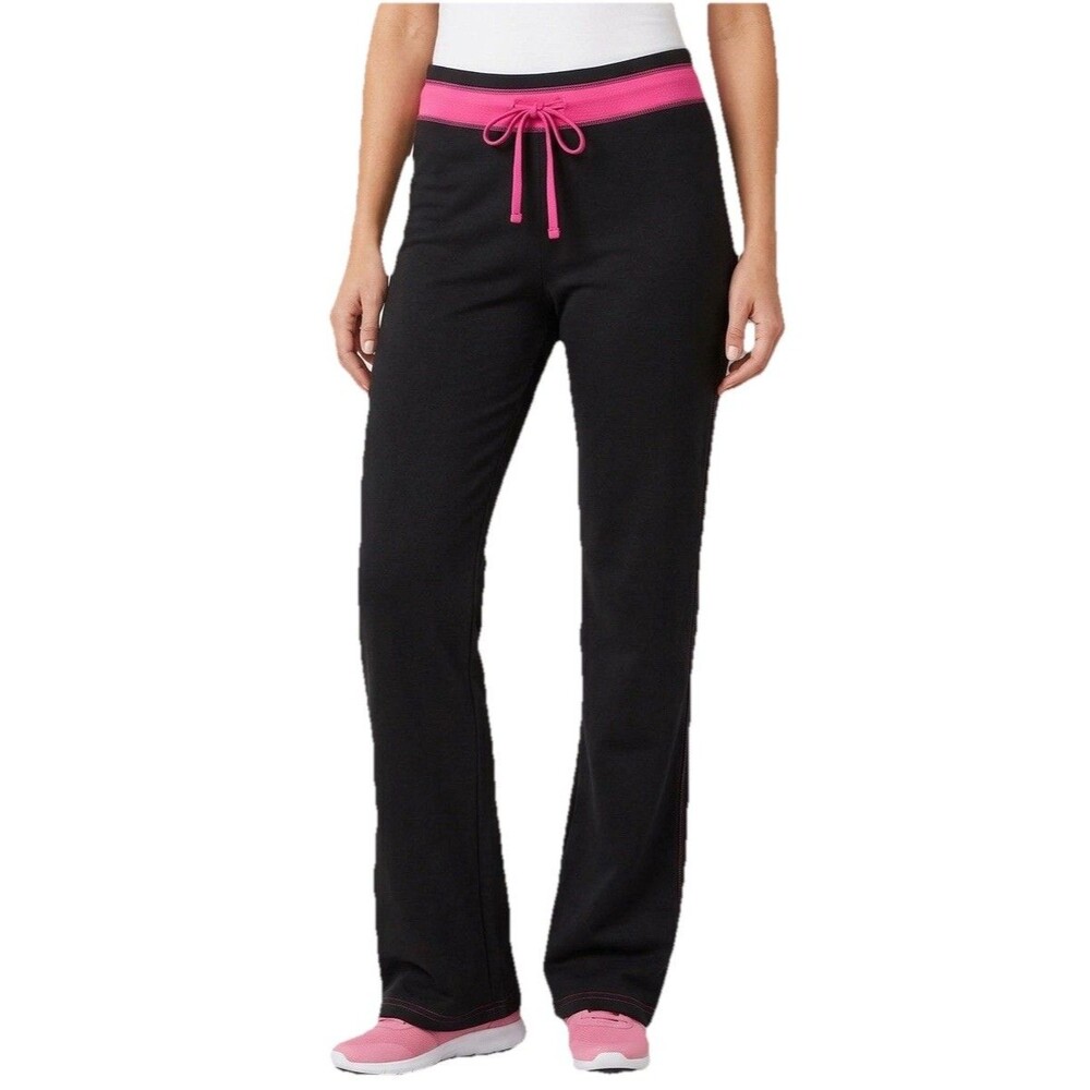 Kim Rogers Black Pink Waist Drawstring Track Jogger Active Pants Bottoms Large